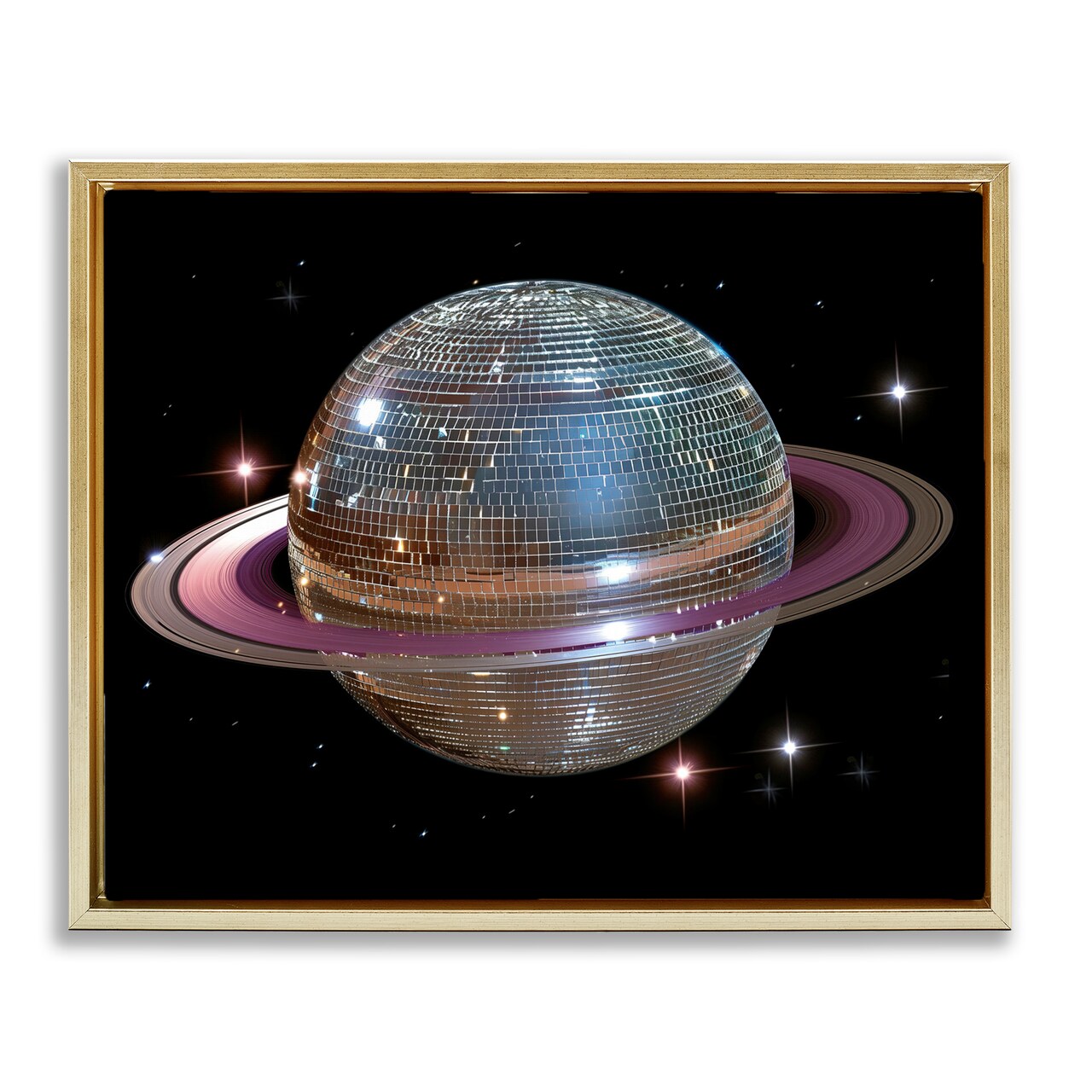 Stupell Industries Purple Disco Ball Planet Floating Frame, design by Decent Exposures